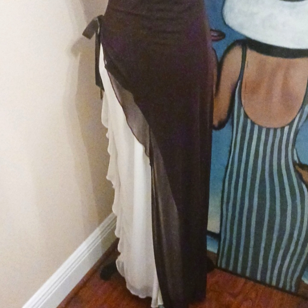 Taboo Rhinestone Brown Ruffle Dress - Picture 10 of 11